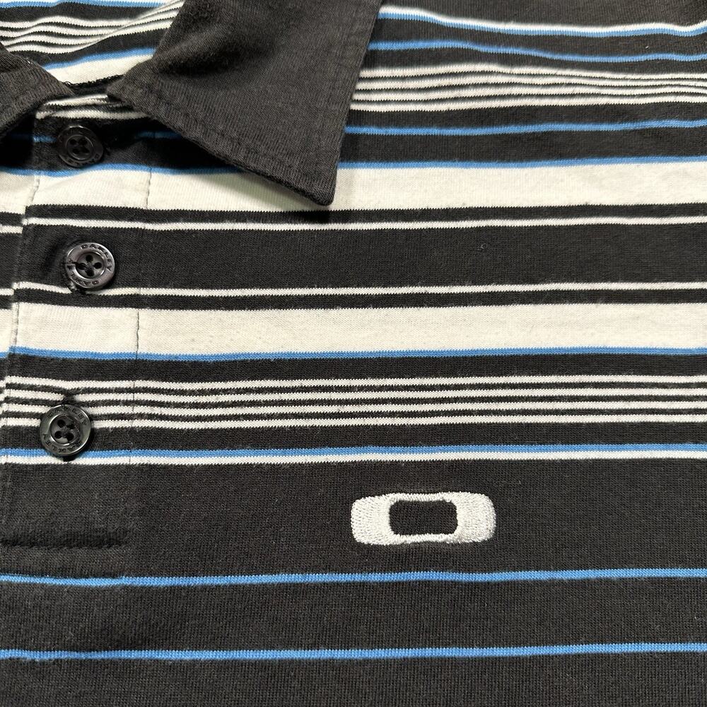 Vintage Oakley Polo Shirt Mens M Black Stripe Short Sleeve Retro Preppy Dad VTG - Picture 4 of 13